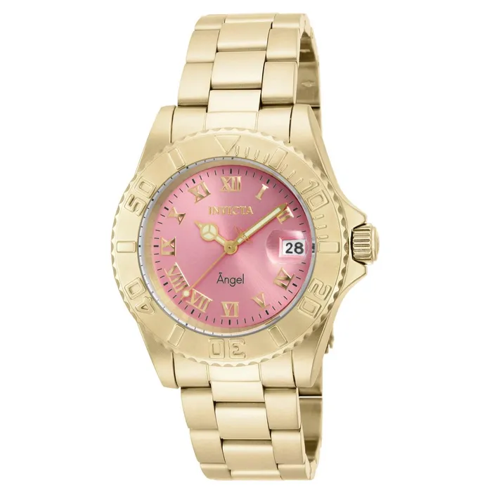 Invicta 16851 Womens Angel Pink Dial Yellow Gold Plated Steel Bracelet Dive Watch Invicta Bracelets