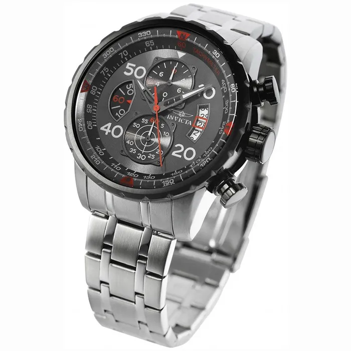 Invicta 17204 Mens Aviator Chronograph Gunmetal Dial Stainless Steel Bracelet Watch Invicta Bracelets