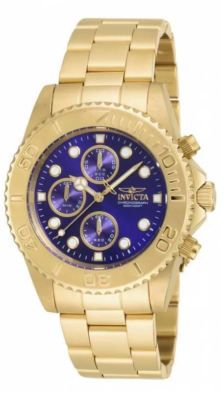 Invicta 19157 Mens Pro Diver Chrono Blue Dial Yellow Gold Steel Bracelet Dive Watch Invicta Bracelets Invicta 19157 Mens Pro Diver Chrono Blue Dial Yellow Gold Steel Bracelet Dive Watch Invicta Bracelets
