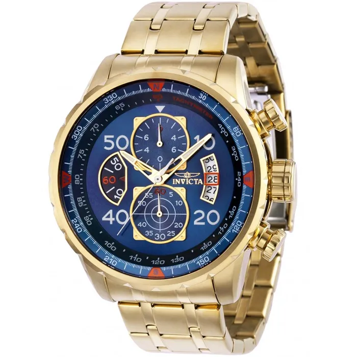 Invicta Bracelets Invicta Mens Quartz Watch Aviator Chronograph Blue Dial YG Steel Bracelet 36602 Invicta Bracelets Invicta Mens Quartz Watch Aviator Chronograph Blue Dial YG Steel Bracelet 36602