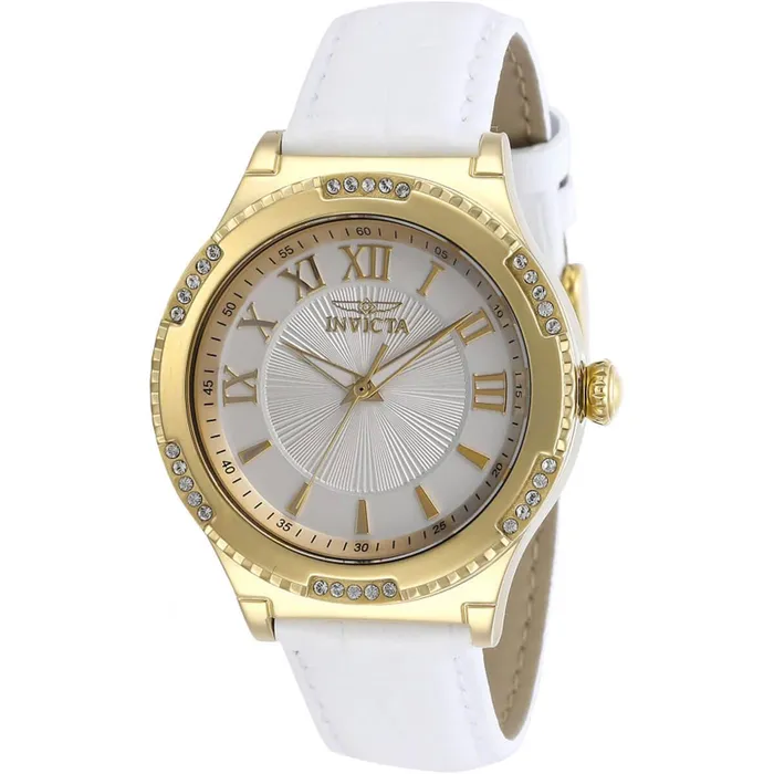 Invicta Watches Invicta Womens Quartz Watch Angel Silver Tone Dial White Leather Strap 28604 Invicta Watches Invicta Womens Quartz Watch Angel Silver Tone Dial White Leather Strap 28604