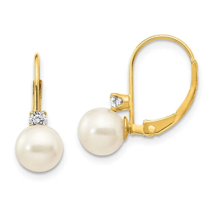 Jewelry Earrings 14k 665mm Pearl Diamond Leverback Earring Mounting