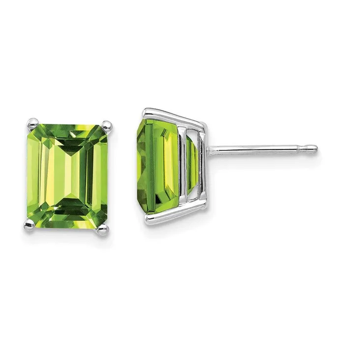 Jewelry Earrings 14k White Gold 9x7mm Emerald Cut Peridot Earrings