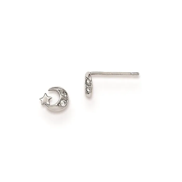Jewelry Earrings Madi K Kids 14K White Gold CZ Moon Star Post Earrings