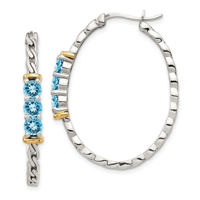Jewelry Earrings Sterling Silver w 14K Accent Light Swiss Blue Topaz Hoop Earrings Jewelry Earrings Sterling Silver w 14K Accent Light Swiss Blue Topaz Hoop Earrings