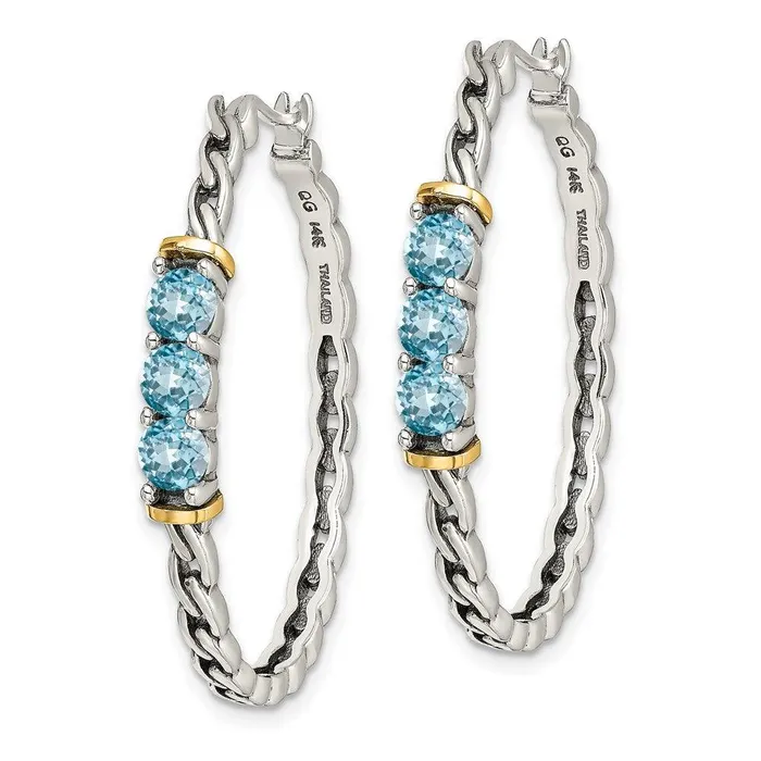 Jewelry Earrings Sterling Silver w 14K Accent Light Swiss Blue Topaz Hoop Earrings Jewelry Earrings Sterling Silver w 14K Accent Light Swiss Blue Topaz Hoop Earrings