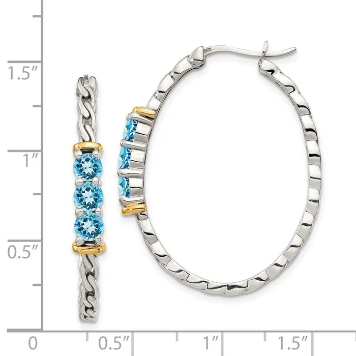 Jewelry Earrings Sterling Silver w 14K Accent Light Swiss Blue Topaz Hoop Earrings Jewelry Earrings Sterling Silver w 14K Accent Light Swiss Blue Topaz Hoop Earrings