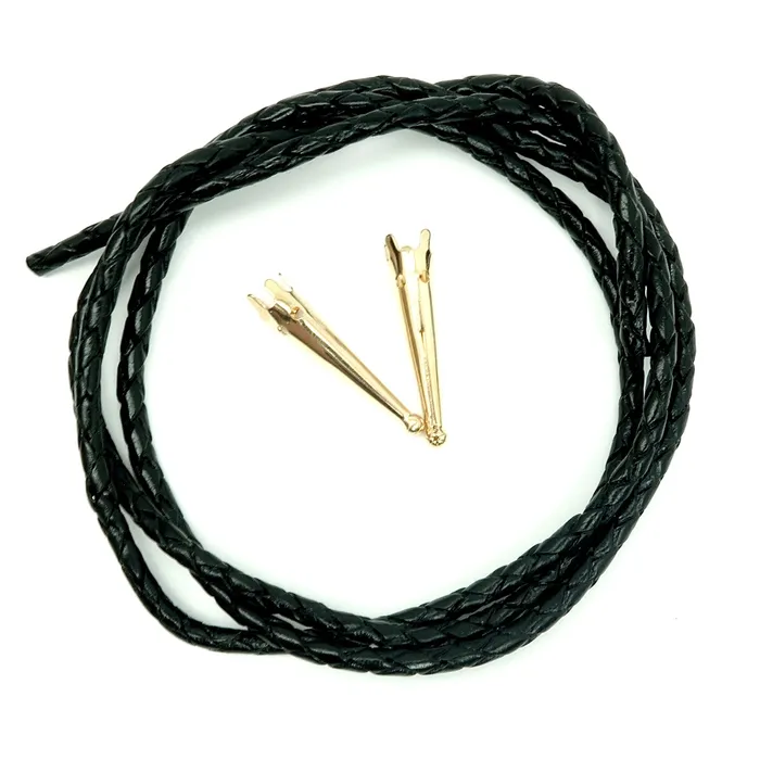 Leather Bolo Cord Necklace Black Braided Gold Tips Satin Crystals Necklaces