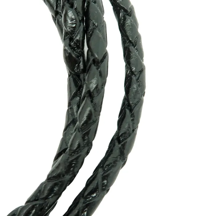 Leather Bolo Cord Necklace Black Braided Gold Tips Satin Crystals Necklaces
