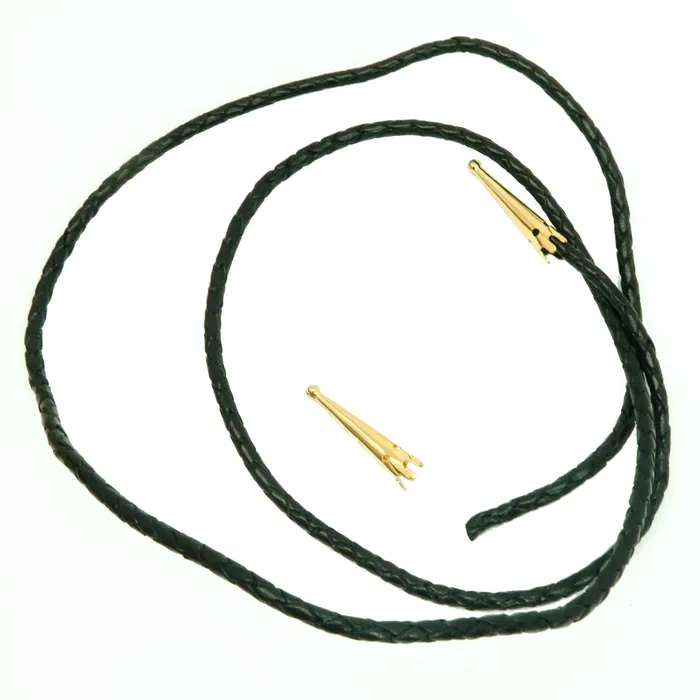 Leather Bolo Cord Necklace Black Braided Gold Tips Satin Crystals Necklaces