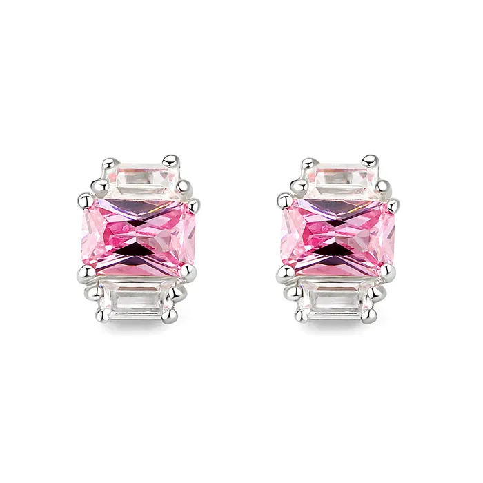 LO5S124 Sterling Silver Earrings With CZ Pink In High Polished No Plated Alamode Earrings LO5S124 Sterling Silver Earrings With CZ Pink In High Polished No Plated Alamode Earrings