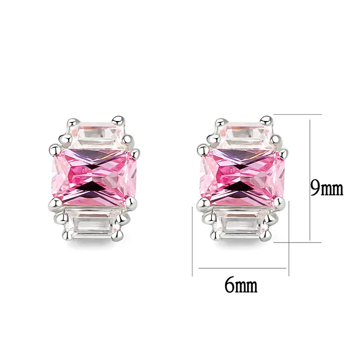 LO5S124 Sterling Silver Earrings With CZ Pink In High Polished No Plated Alamode Earrings