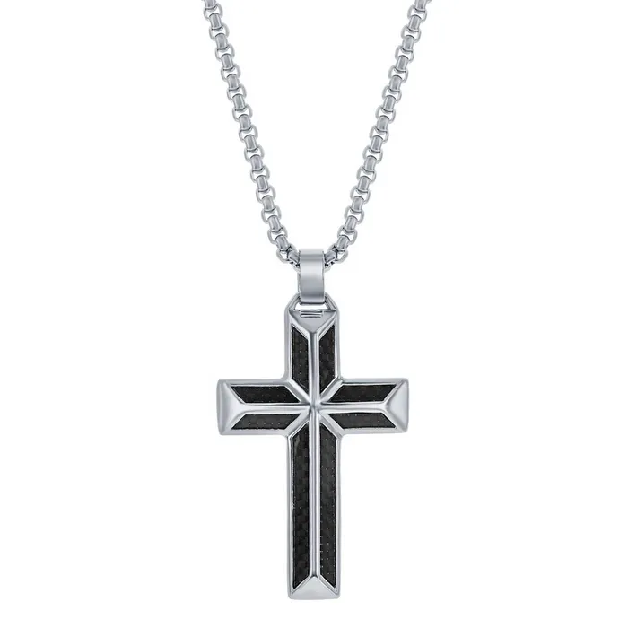 Mens Necklace Stainless Steel Black Carbon Fiber Cross Pendant SL7088 Classic Necklaces Mens Necklace Stainless Steel Black Carbon Fiber Cross Pendant SL7088 Classic Necklaces