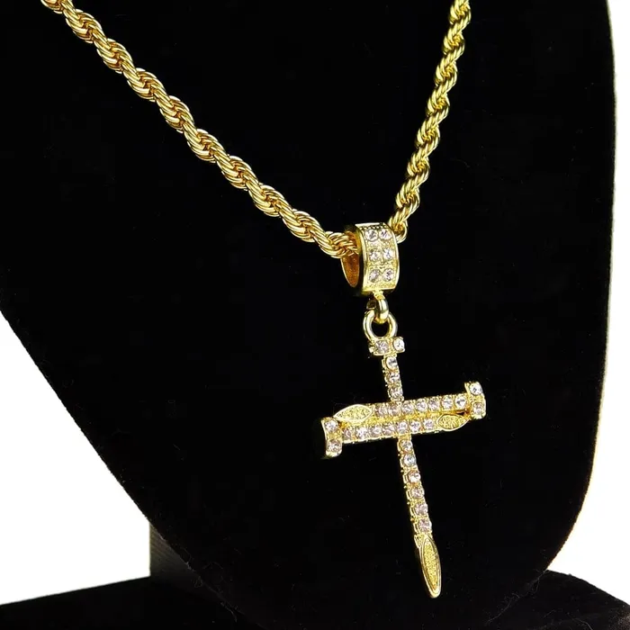 Nail Cross Iced Pendant Gold Finish Rope Chain Necklace 24 Bling Cartel Admin Necklaces Nail Cross Iced Pendant Gold Finish Rope Chain Necklace 24 Bling Cartel Admin Necklaces