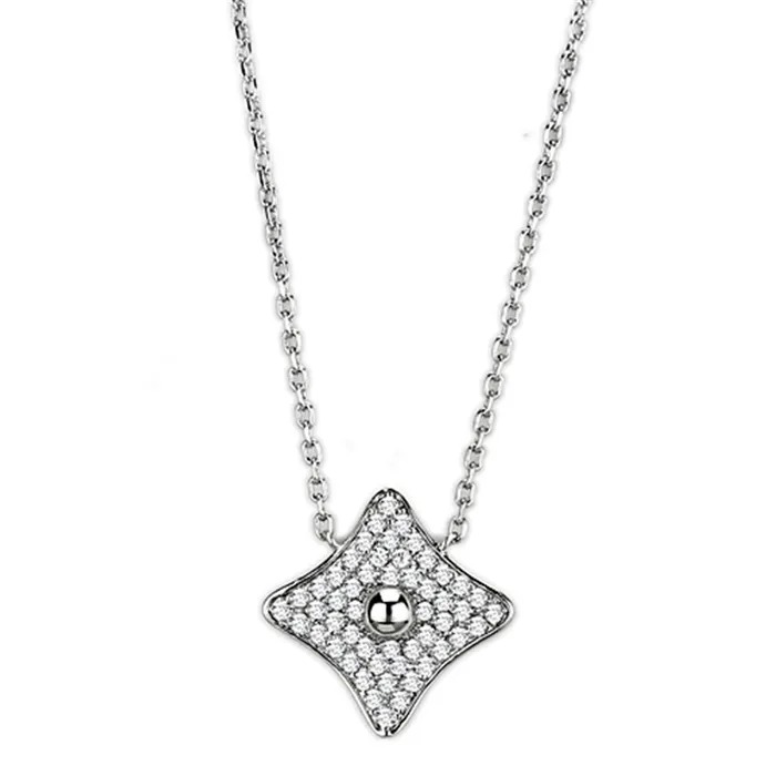 Necklaces Alamode 3W430 Rhodium Brass Necklace with AAA Grade CZ in Clear