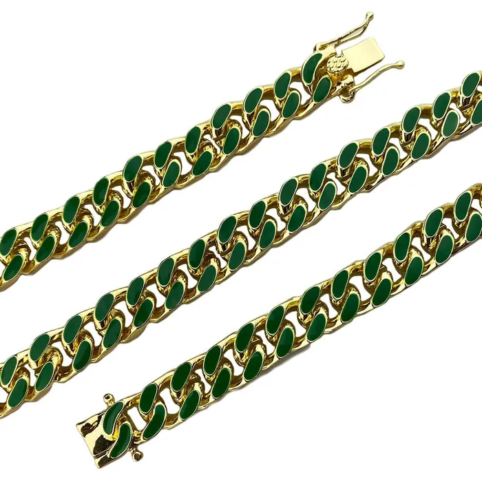 Necklaces Bling Cartel Admin 14K Gold Plated 20 Green Cuban Link Chain Necklace Necklaces Bling Cartel Admin 14K Gold Plated 20 Green Cuban Link Chain Necklace