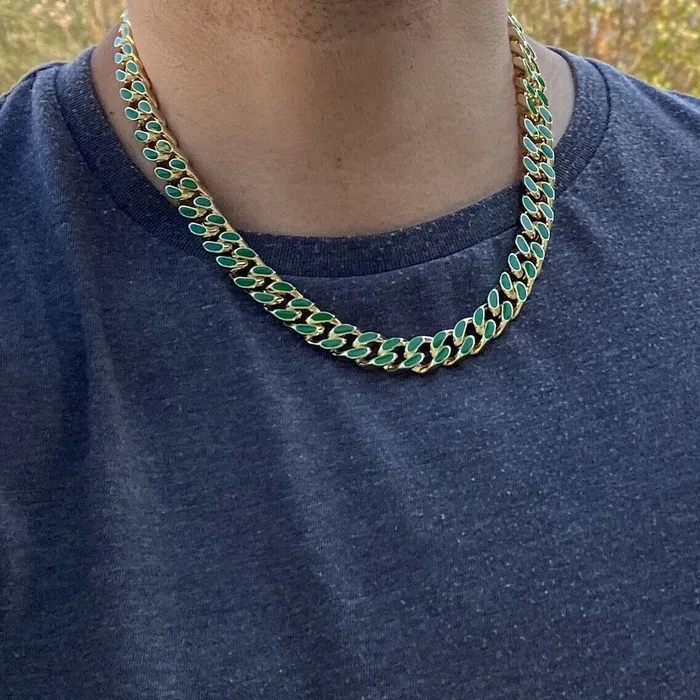 Necklaces Bling Cartel Admin 14K Gold Plated 20 Green Cuban Link Chain Necklace Necklaces Bling Cartel Admin 14K Gold Plated 20 Green Cuban Link Chain Necklace