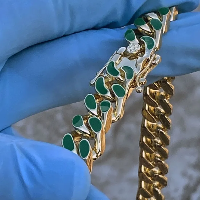 Necklaces Bling Cartel Admin 14K Gold Plated 20 Green Cuban Link Chain Necklace Necklaces Bling Cartel Admin 14K Gold Plated 20 Green Cuban Link Chain Necklace