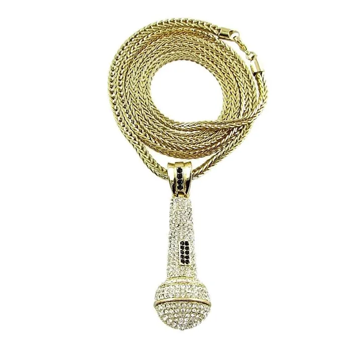 Necklaces Bling Cartel Admin Microphone Iced Pendant Gold Finish 36 Franco Chain Necklace Necklaces Bling Cartel Admin Microphone Iced Pendant Gold Finish 36 Franco Chain Necklace