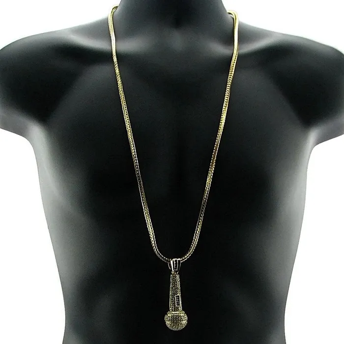 Necklaces Bling Cartel Admin Microphone Iced Pendant Gold Finish 36 Franco Chain Necklace Necklaces Bling Cartel Admin Microphone Iced Pendant Gold Finish 36 Franco Chain Necklace