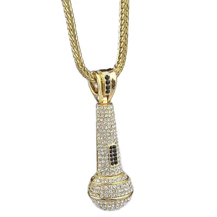 Necklaces Bling Cartel Admin Microphone Iced Pendant Gold Finish 36 Franco Chain Necklace Necklaces Bling Cartel Admin Microphone Iced Pendant Gold Finish 36 Franco Chain Necklace