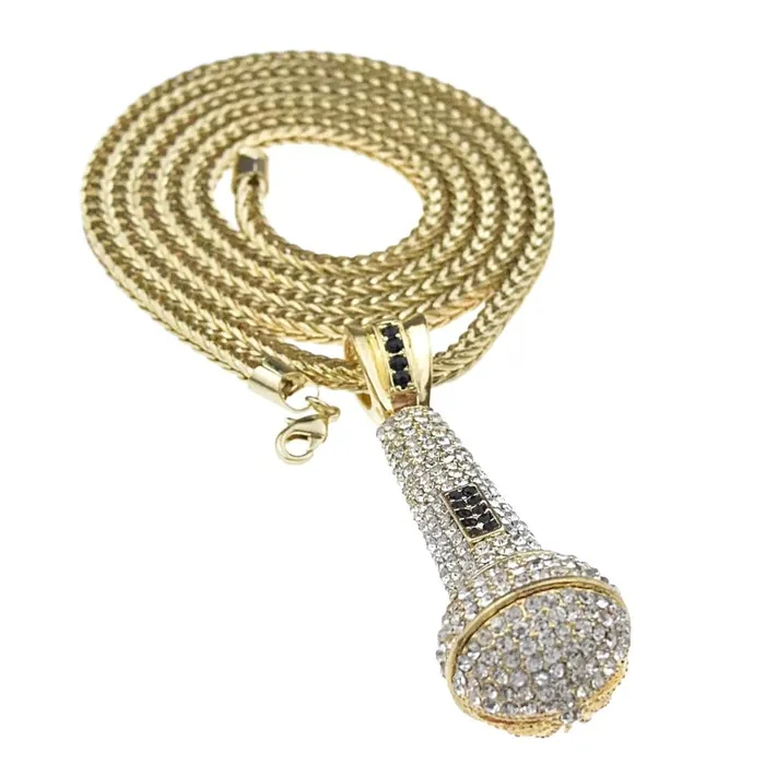 Necklaces Bling Cartel Admin Microphone Iced Pendant Gold Finish 36 Franco Chain Necklace Necklaces Bling Cartel Admin Microphone Iced Pendant Gold Finish 36 Franco Chain Necklace