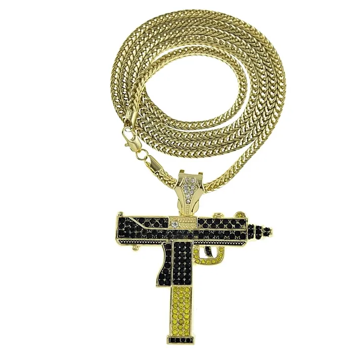Necklaces Bling Cartel Admin UZI Gun Black and Yellow Gold Finish 36 Franco Chain Necklace Necklaces Bling Cartel Admin UZI Gun Black and Yellow Gold Finish 36 Franco Chain Necklace