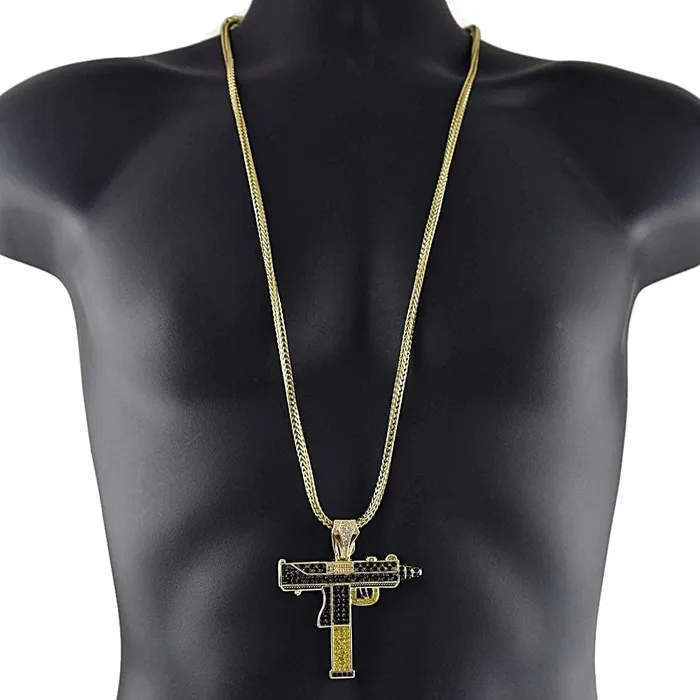 Necklaces Bling Cartel Admin UZI Gun Black and Yellow Gold Finish 36 Franco Chain Necklace Necklaces Bling Cartel Admin UZI Gun Black and Yellow Gold Finish 36 Franco Chain Necklace