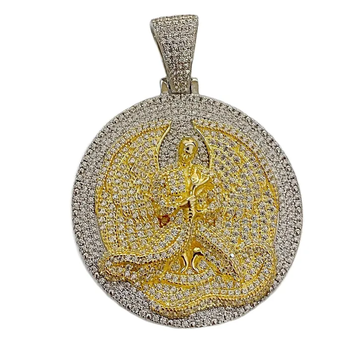 Necklaces Bling Cartel Euphanasia Pendant Medallion Iced Gold Finish over 925 Silver Silver Trim Necklaces Bling Cartel Euphanasia Pendant Medallion Iced Gold Finish over 925 Silver Silver Trim