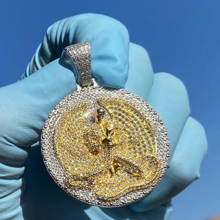 Necklaces Bling Cartel Euphanasia Pendant Medallion Iced Gold Finish over 925 Silver Silver Trim Necklaces Bling Cartel Euphanasia Pendant Medallion Iced Gold Finish over 925 Silver Silver Trim