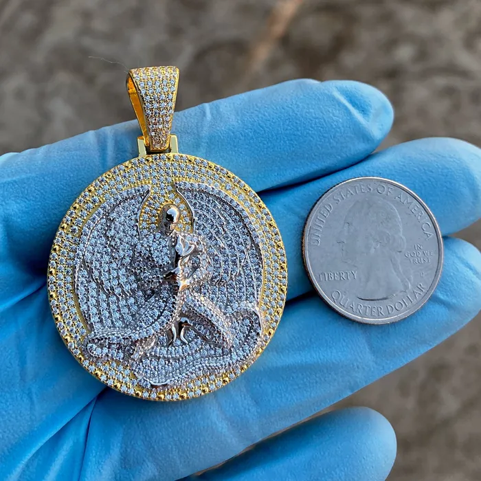 Necklaces Bling Cartel Euphanasia Pendant Medallion Iced Gold Finish over 925 Silver Silver Trim Necklaces Bling Cartel Euphanasia Pendant Medallion Iced Gold Finish over 925 Silver Silver Trim