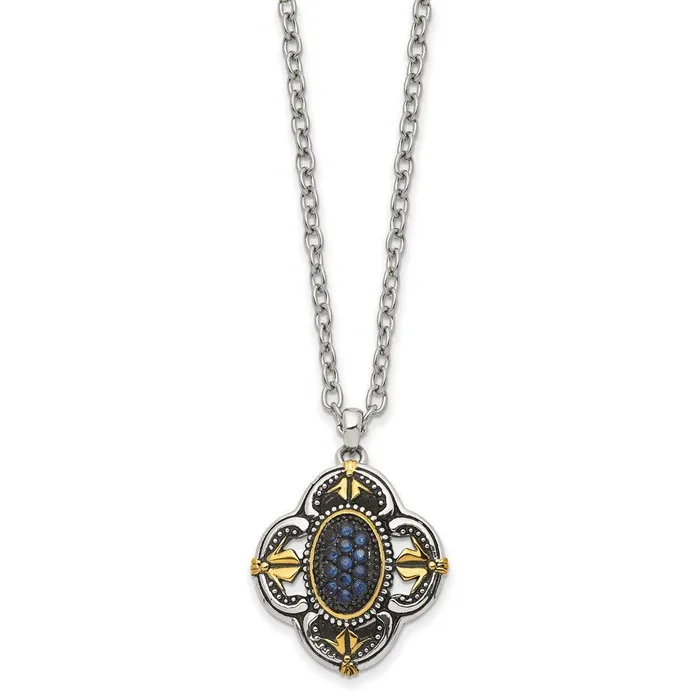 Necklaces Chisel Stainless Steel Blue Glass with Yellow IPplated Accent Necklace