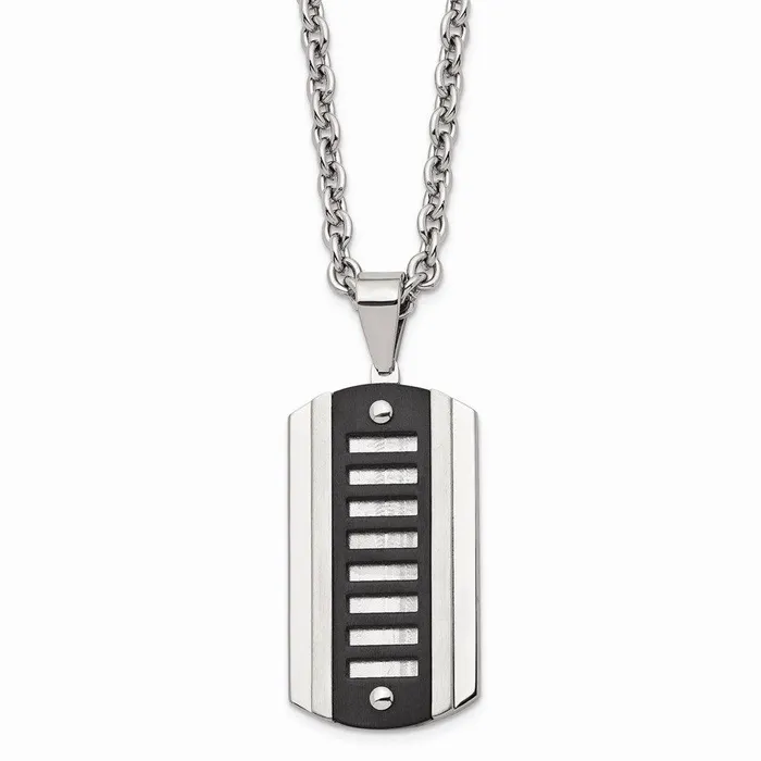 Necklaces Chisel Stainless Steel Brushed Polished Black Ipplated Dog Tag Necklace Necklaces Chisel Stainless Steel Brushed Polished Black Ipplated Dog Tag Necklace