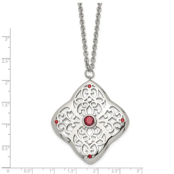 Necklaces Chisel Stainless Steel Red CZ Square with 2in ext Necklace Necklaces Chisel Stainless Steel Red CZ Square with 2in ext Necklace