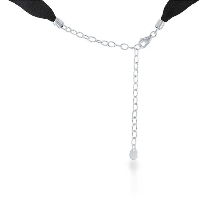 Necklaces Classic Sterling Silver Black Nylon with Center CZ Heart Choker Necklace Necklaces Classic Sterling Silver Black Nylon with Center CZ Heart Choker Necklace