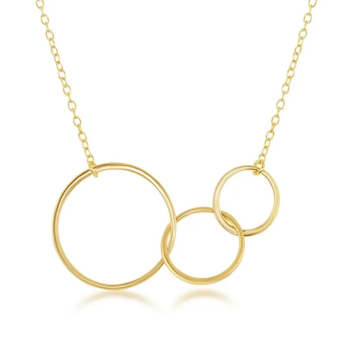 Necklaces Classic Sterling Silver Interlocking Graduating ThreeGeneration Open Circle Necklace Gold Plated Necklaces Classic Sterling Silver Interlocking Graduating ThreeGeneration Open Circle Necklace Gold Plated