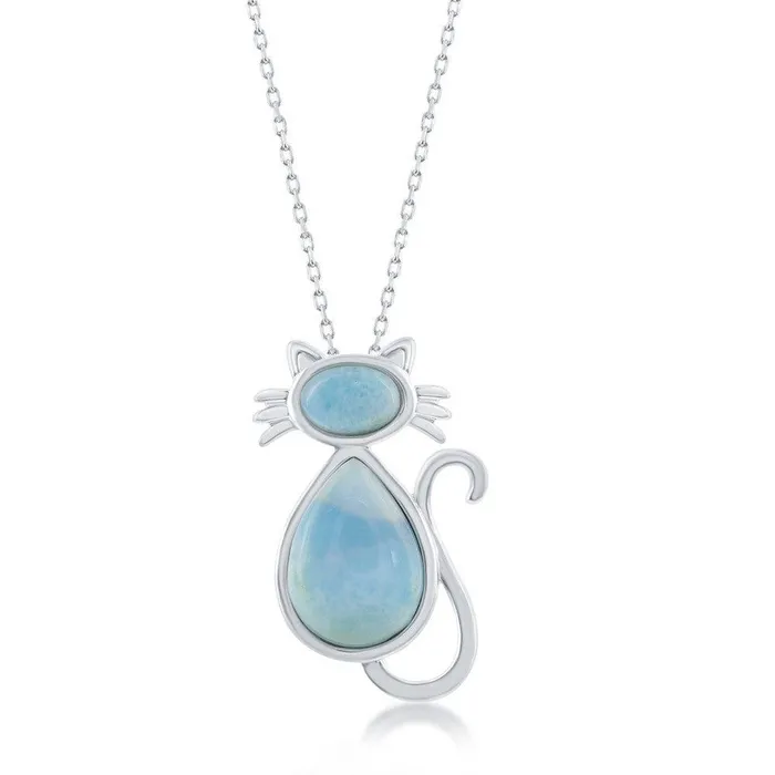 Necklaces Classic Sterling Silver Larimar Cat Pendant