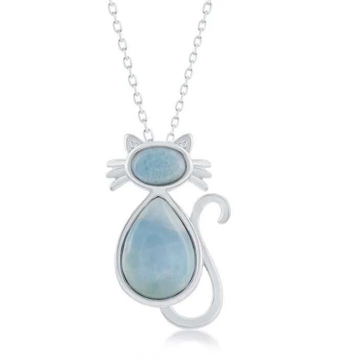 Necklaces Classic Sterling Silver Larimar Cat Pendant