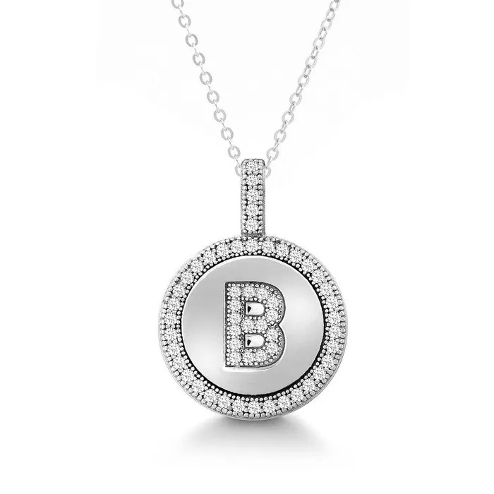 Necklaces Classic Sterling Silver Micro Pave Circle B Pendant with Chain
