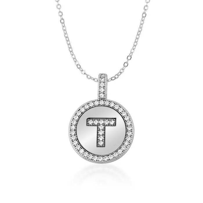 Necklaces Classic Sterling Silver Micro Pave Circle T Pendant with Chain