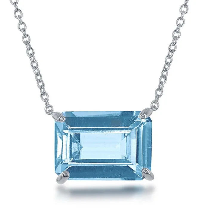 Necklaces Classic Sterling Silver Rectangle Blue Topaz Prong Set Necklace