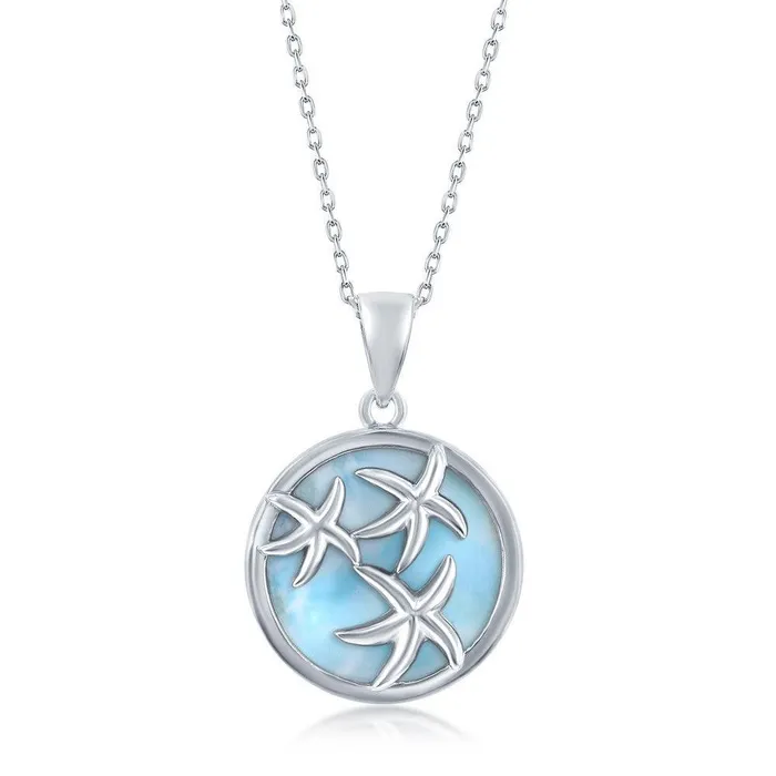 Necklaces Classic Sterling Silver Round Larimar Starfish Pendant
