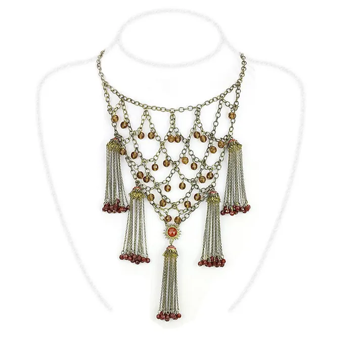 Necklaces LO4213 Antique Copper Brass Necklace with Synthetic Onyx in Red Series Alamode Necklaces LO4213 Antique Copper Brass Necklace with Synthetic Onyx in Red Series Alamode