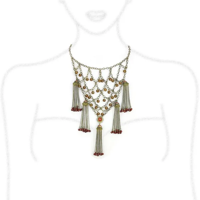 Necklaces LO4213 Antique Copper Brass Necklace with Synthetic Onyx in Red Series Alamode