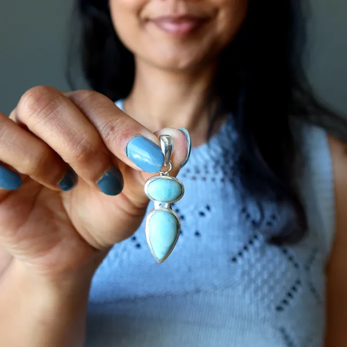 Necklaces Satin Crystals Larimar Pendant Blessing in Blue Gems Sterling Silver