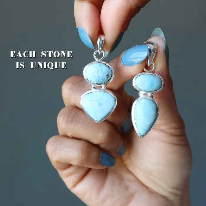 Necklaces Satin Crystals Larimar Pendant Blessing in Blue Gems Sterling Silver