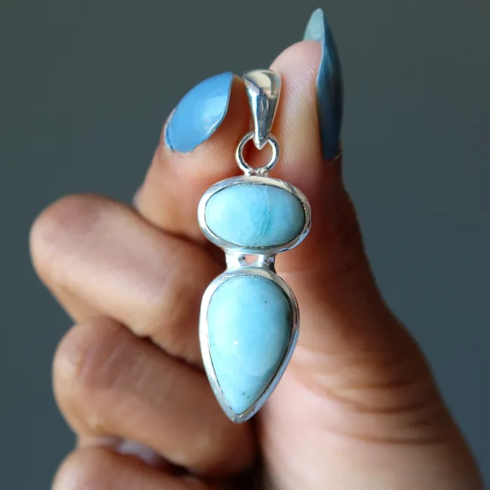 Necklaces Satin Crystals Larimar Pendant Blessing in Blue Gems Sterling Silver