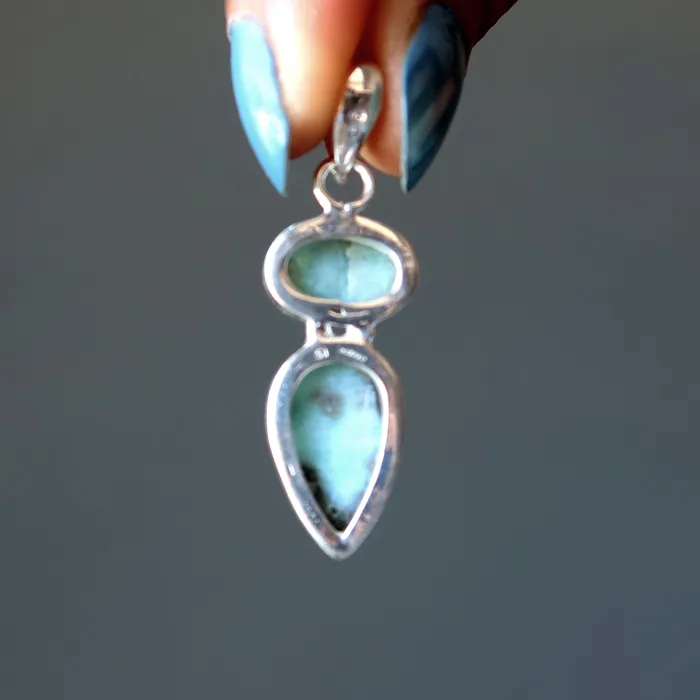 Necklaces Satin Crystals Larimar Pendant Blessing in Blue Gems Sterling Silver