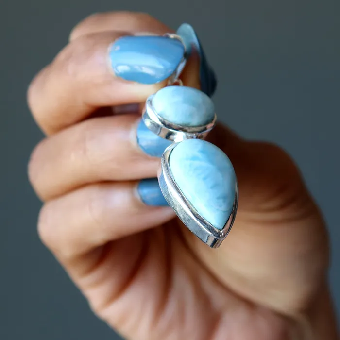Necklaces Satin Crystals Larimar Pendant Blessing in Blue Gems Sterling Silver