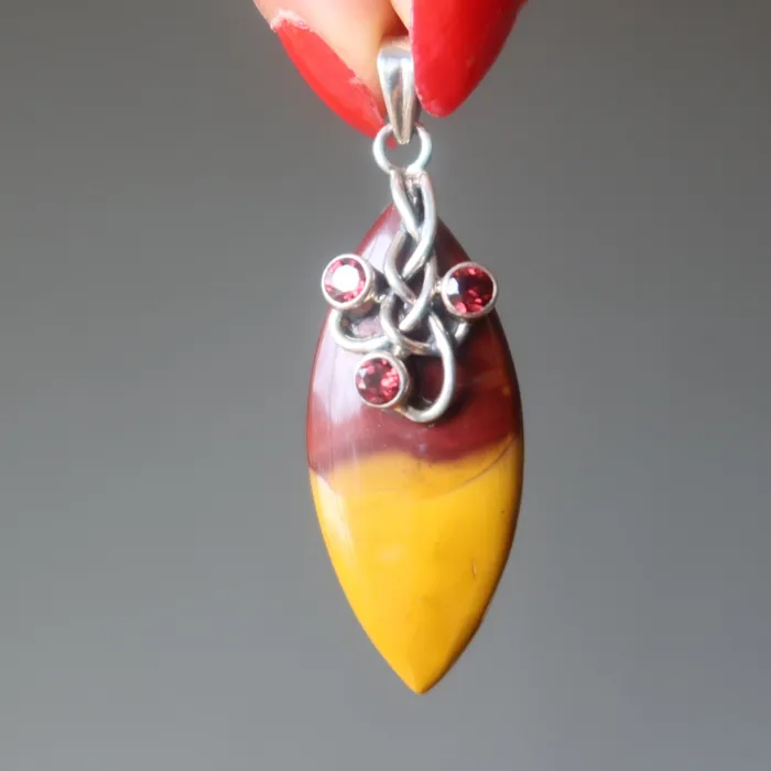 Necklaces Satin Crystals Mookaite Jasper Pendant Garnet Gem Sterling Silver